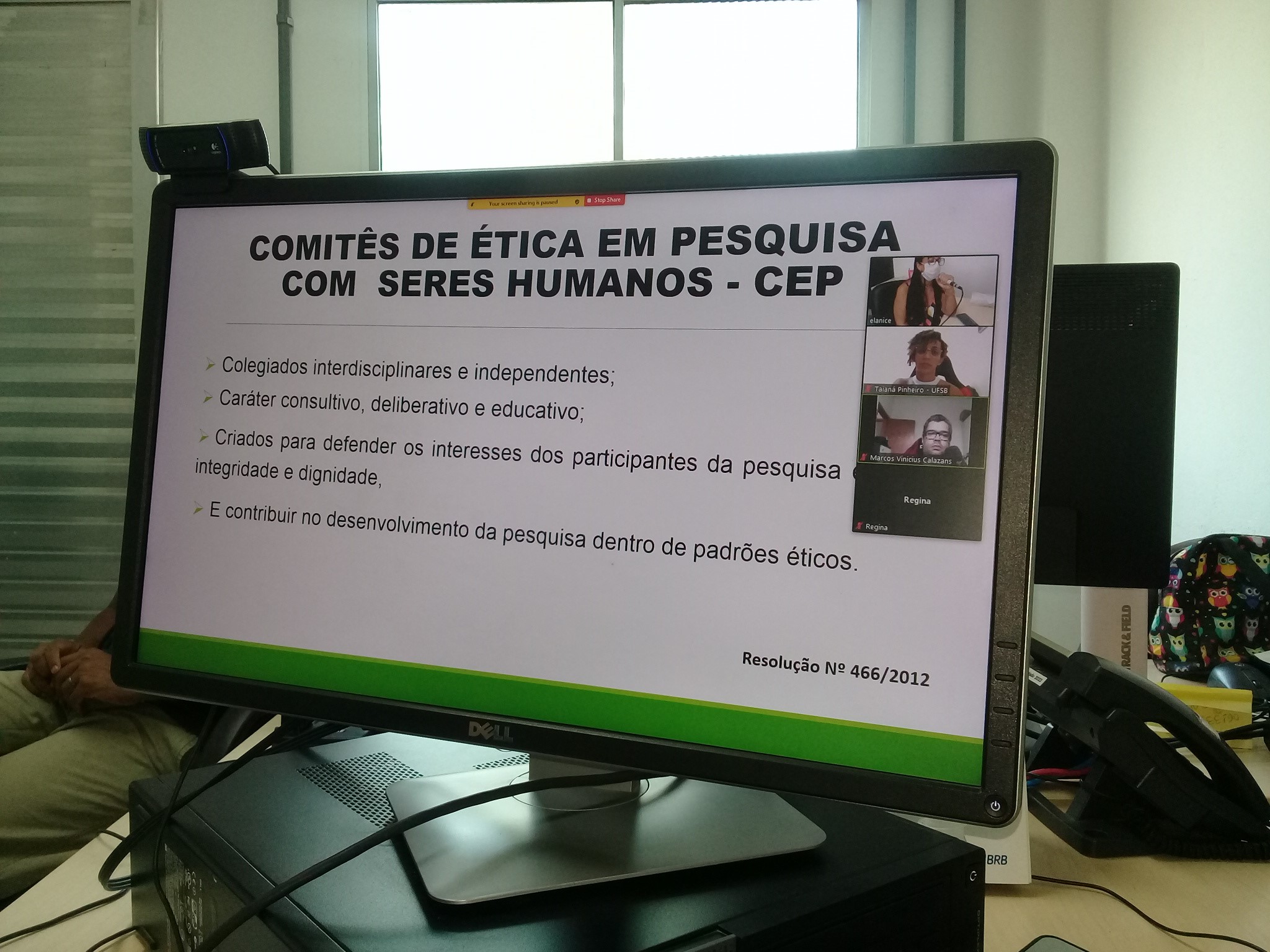 Tela de apresentação na reunião online