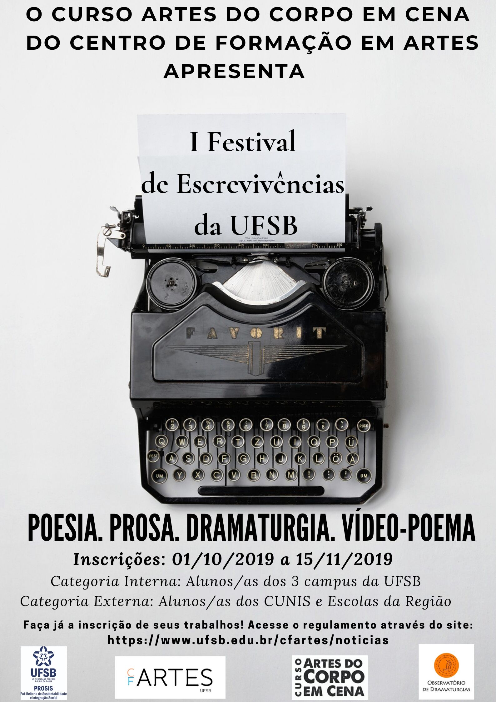 Flyer I Festival de Escrevivências da UFSB